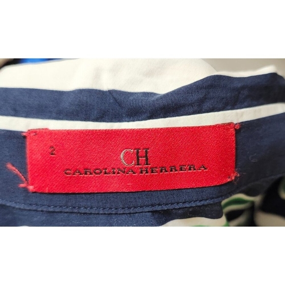 Carolina Herrera Striped Cotton Belted Shirt Dress Top 2 Multicolor Button Down - Picture 8 of 16